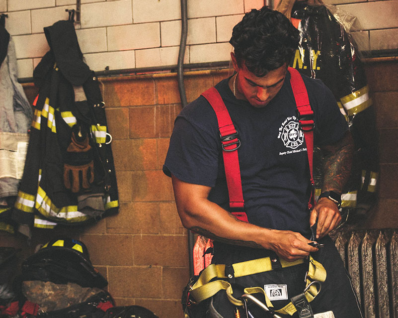 firefighter getting ready