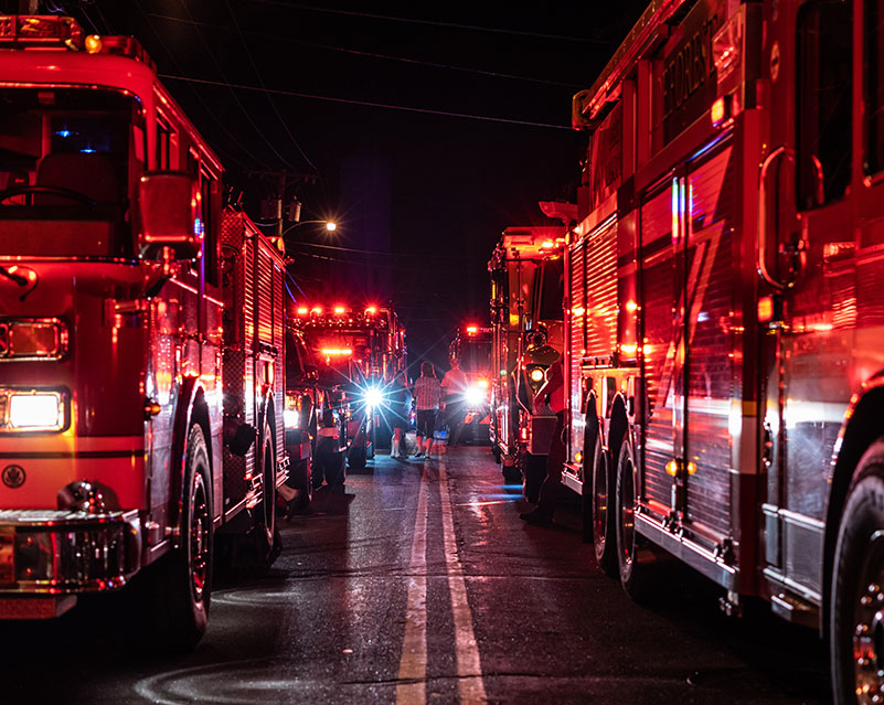 fleet of fire trucks